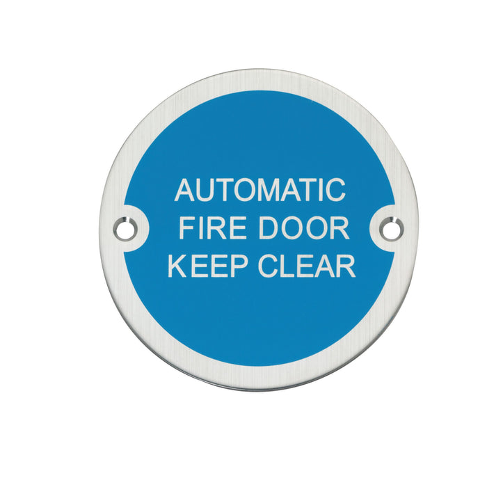 A Grade Automatic Fire Door Keep Clear Sign Satin Stainless